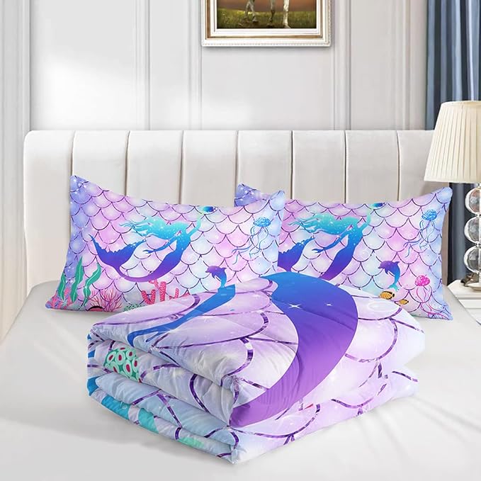 CVHOUSE Mermaid Comforter Set,Rainbow Mermaid Bedding Set for Girls Kids Teens,Rainbow Mermaid Comforter Mermaid Duvet Set Room Decor Quilt Set Twin Size - LeafyLoom