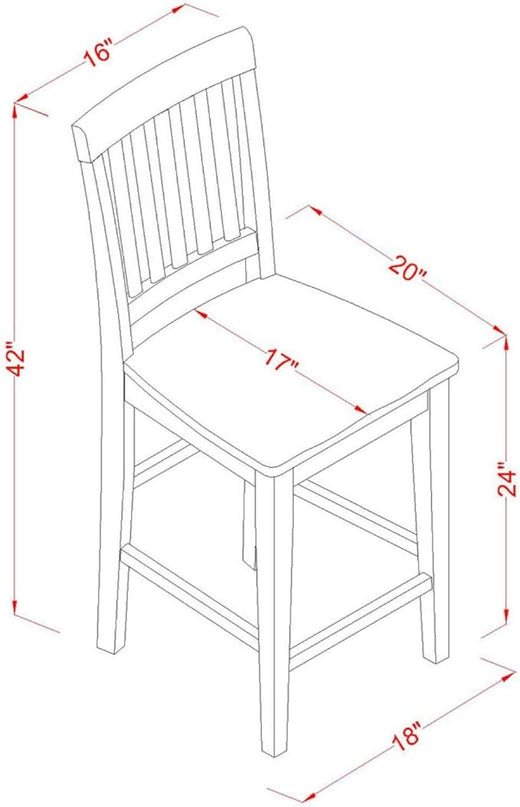 East West Furniture VERN3-MAH-W Vernon 3 Piece Counter Height Set for Small Spaces Contains a Square Kitchen Table and 2 Dining Room Chairs, 36x36 Inch - LeafyLoom