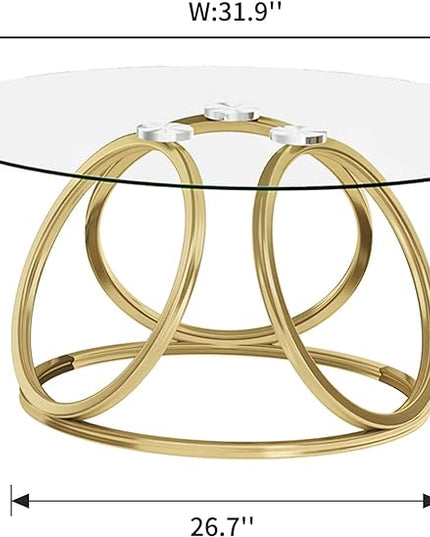 O&K FURNITURE Gold Coffee Table, Modern Round Glass Coffee Table for Living Room with Ring-Shaped Frames, Gold Glass Table for Home&Office,Gold Finish, 1PC - LeafyLoom