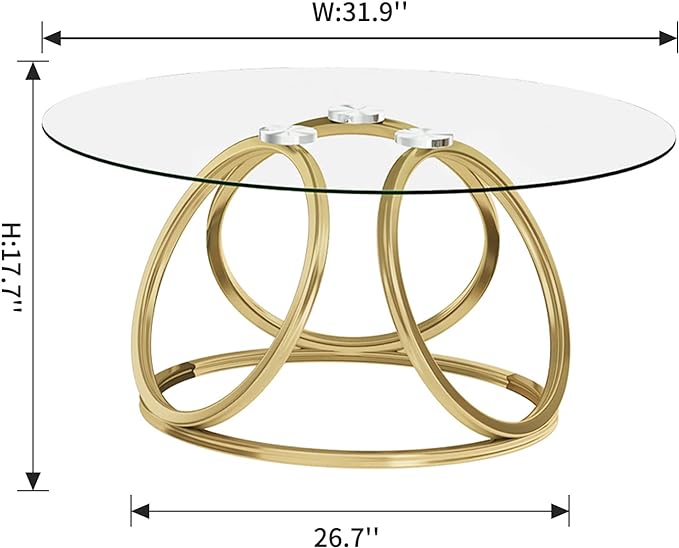O&K FURNITURE Gold Coffee Table, Modern Round Glass Coffee Table for Living Room with Ring-Shaped Frames, Gold Glass Table for Home&Office,Gold Finish, 1PC - LeafyLoom