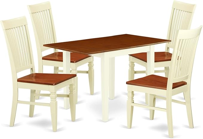 East West Furniture Norden 5 Piece Room Set Includes a Rectangle Kitchen Table with Dropleaf and 4 Dining Chairs, 30x48 Inch, NDWE5-WHI-W - LeafyLoom