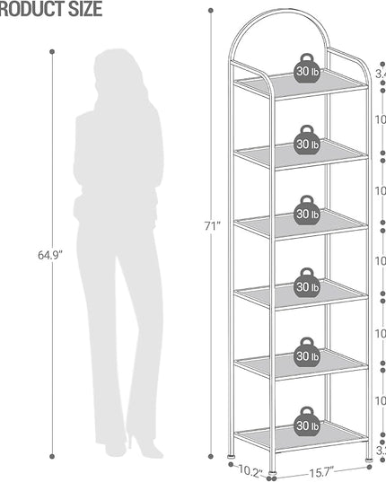 Bookcase Bookshelf, Tempered Glass Bookshelves, Slim Shelving Unit for Bedroom, Bathroom, Home Office, Steel Frame, 6 Tier Black BC10601B - LeafyLoom