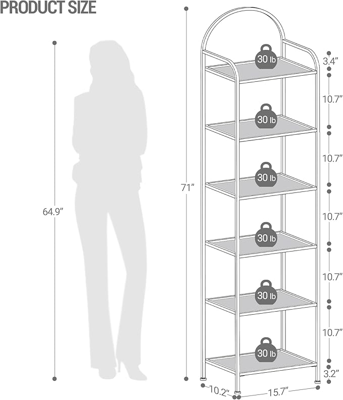 Bookcase Bookshelf, Tempered Glass Bookshelves, Slim Shelving Unit for Bedroom, Bathroom, Home Office, Steel Frame, 6 Tier Black BC10601B - LeafyLoom