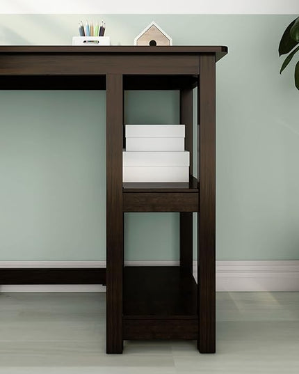 Max & Lily Solid Wood Desk With Shelves, 47 Inches, Espresso - LeafyLoom