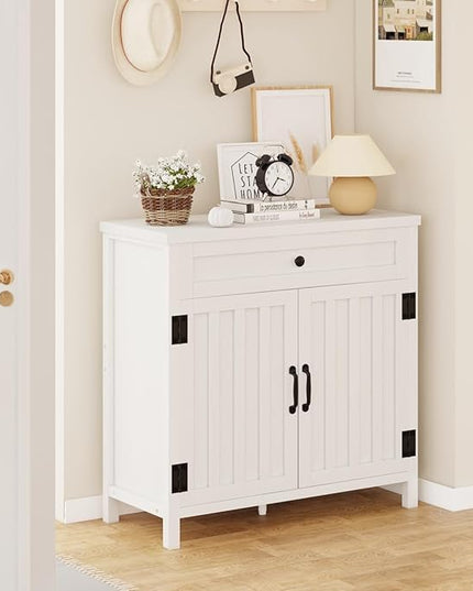 FATORRI Buffet Cabinet with Storage, Modern Sideboard Cabinet with Doors and Adjustable Shelves, Farmhouse Wood Bar Cabinet for Living Room & Kitchen (White Oak) - LeafyLoom