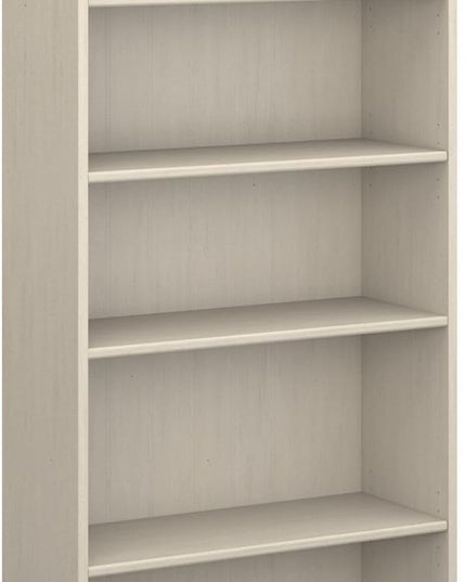 Bush Furniture 5 Shelf Bookcase with 3 Adjustable Storage Shelves | Fairview Collection Tall Bookshelf for Office or Home, 30W x 12D x 69H, Antique White - LeafyLoom
