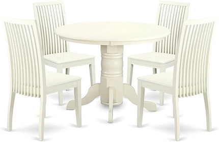 East West Furniture SHIP5-LWH-W 5 Piece Room Set Includes a Round Wooden Table with Pedestal and 4 Kitchen Dining Chairs, 42x42 Inch - LeafyLoom