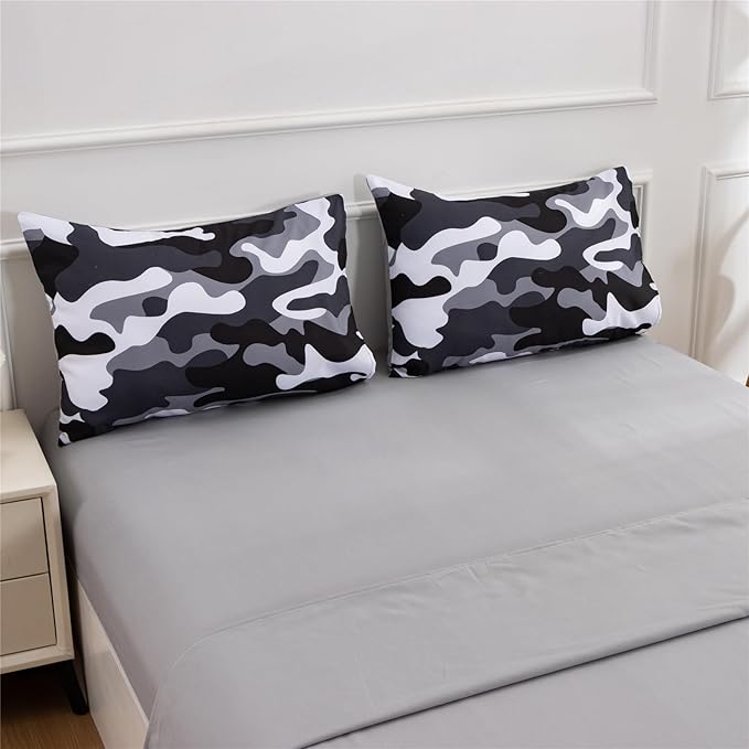 Meeting Story Camouflage Bedding Set, Colorful Pattern Style Comforter Set, 5 PCS One Comforter Two Pillowcases Two Sheets in One Bag, All Season Bedspread for Teens Adults (Grey,Full5pcs - LeafyLoom