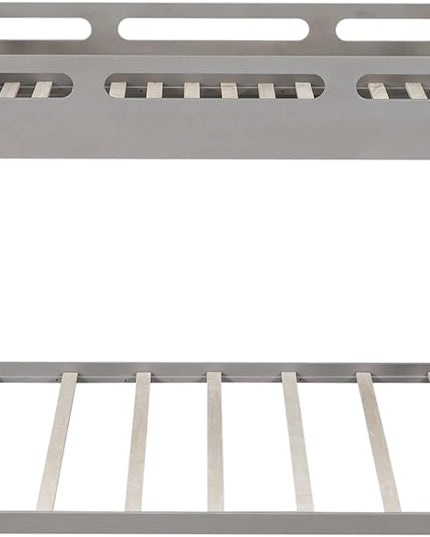 Twin Over Full Bunk Bed with Built-in Ladder, Solid Wood Floor Bedframe with Guardrail, Headboard and Footboard, for Kids Teens Adults, Bedroom/Dorm Bunkbeds, Gray - LeafyLoom