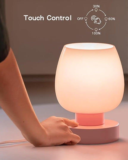 Touch Bedside Table Lamps Set of 2, Dimmable Small Nightstand Lamps for Bedroom, Modern Simple Design, Pink - LeafyLoom