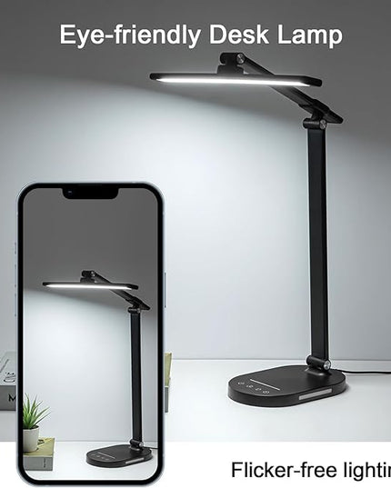 LED Desk Lamp Touch Desk Lamps with 5 Levels Brightness, Dimmable Office Reading Lamp with Adjustable Arm Foldable Table Desk Lamp for Bedroom Bedside Office Study, 3000-6500K(Black) - LeafyLoom