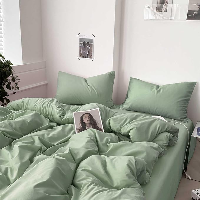 ETDIFFE Sage Green Full Comforter Set, 3 Piece Aesthetic Modern Bedding Set - All Season Farmhouse Soft & Lightweight Microfiber Down Alternative Comforter Bed Set with 2 Pillow Shams for Women Men - LeafyLoom