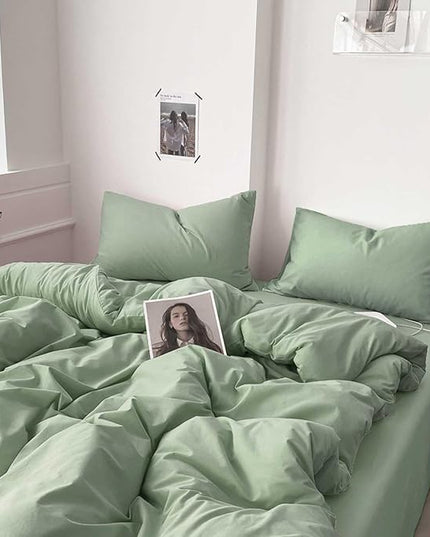 ETDIFFE - Sage Green Queen Comforter Set, 1 Comforter and 2 Pillow Shams, Soft and Cozy Microfiber with Down Alternative Fill, Lightweight and Warm All Season Bedding - LeafyLoom