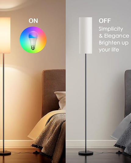 Floor Lamps for Living Room, Modern Floor Lamp with RGB LEDs Bulb,Standing Floor Lamp with App Control & Remote Control,Tall Reading Lamp for Bedroom, Living Room, White lampshade - LeafyLoom
