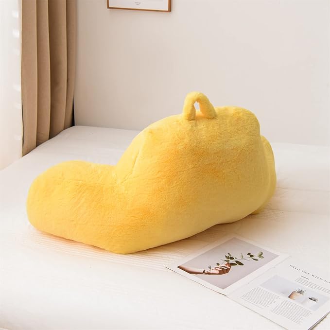 A Nice Night Faux Fur Reading Pillow Bed Wedge Large Adult Children Backrest with Arms Back Support for Sitting Up in Bed/Couch for Bedrest,Yellow - LeafyLoom
