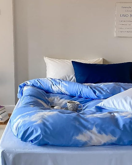 Cotton Blue Cloud Comforter Set Twin Size Sky Blue Comforter Kids Cotton 3 Pieces Soft Light Blue Twin Comforter Bedding Set Boys Girls Solid Blue Twin Bed Comforter Set for All Season as Gift - LeafyLoom