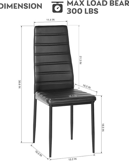 PU Leather Chair Set of 4, High Back Dining Seat with Soft Padded & Foot Cap Protection for Home Kitchen Living Room, 300lbs Capacity, Black - LeafyLoom