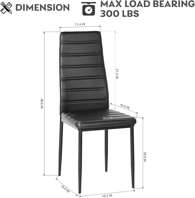 PU Leather Chair Set of 4, High Back Dining Seat with Soft Padded & Foot Cap Protection for Home Kitchen Living Room, 300lbs Capacity, Black - LeafyLoom