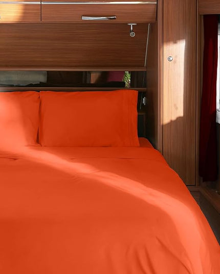 Mellanni RV Short Queen Sheets - 4 PC Iconic Collection Bedding Sheets & Pillowcases - Hotel Luxury, Extra Soft, Cooling Bed Sheets - Deep Pocket up to 10 inch (RV/Short Queen, Poppy Orange) - LeafyLoom