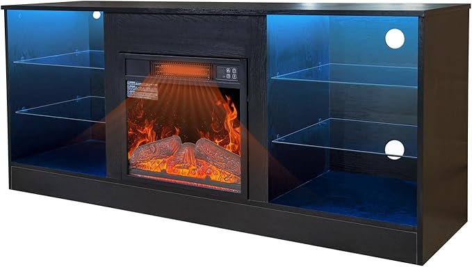 Fireplace TV Stand with LED Lights,Entertainment Center for TVs UP to 65" Televisions,Modern TV Console with Electric Fireplace for Living Room Bedroom - LeafyLoom
