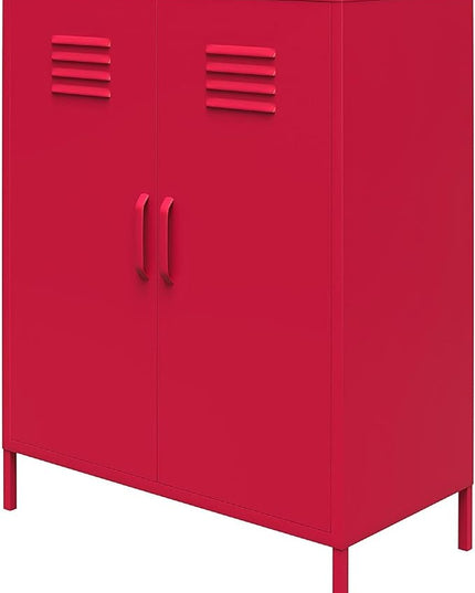Novogratz Cache 2 Door Metal Locker-Style Storage Accent Cabinet, Magenta - LeafyLoom