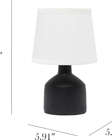 Simple Designs LT2080-BLK Mini Bocksbeutal Concrete Table Desk Lamp with Tapered Drum Fabric White Shade, Black (Pack of 12) - LeafyLoom
