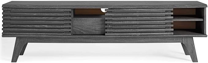 Modway Render Mid-Century Modern Low Profile 59 Inch TV Stand in Charcoal - LeafyLoom