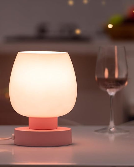 Touch Bedside Table Lamps Set of 2, Dimmable Small Nightstand Lamps for Bedroom, Modern Simple Design, Pink - LeafyLoom