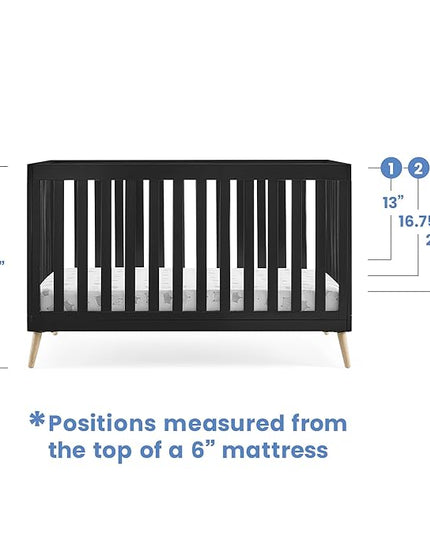 Delta Children Essex 4-in-1 Convertible Baby Crib, Ebony with Natural Legs - LeafyLoom