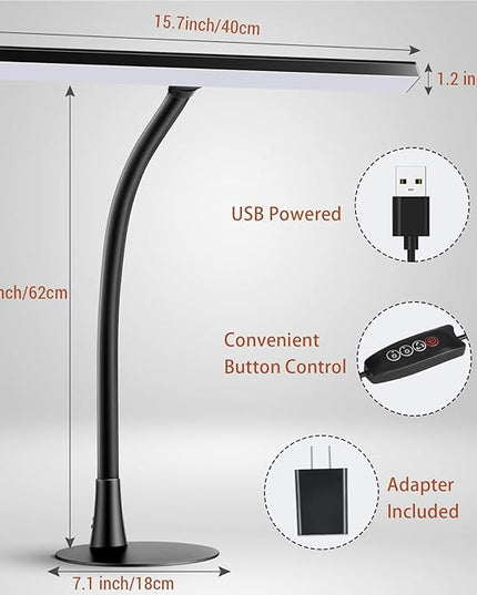 LED Desk Lamp, 15.7" Wide Modern Architect Desk Light for Home Office, 10W Bright Tall Flexible Task Lamp for Piano, Monitor, Workbench, 3 Color Modes & 30 Brightness, 1000LM (Black) - LeafyLoom