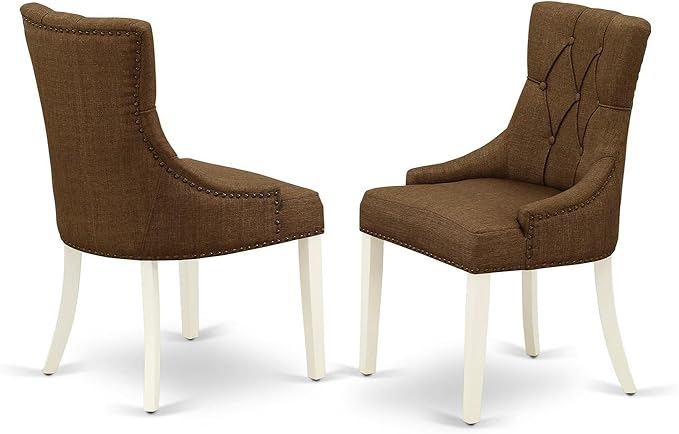 East West Furniture Dublin 5 Piece Kitchen Set for 4 Includes a Round Dining Room Table with Dropleaf and 4 Brown Linen Fabric Upholstered Chairs, 42x42 Inch, DLFR5-WHI-18 - LeafyLoom