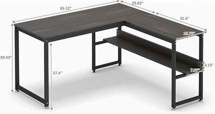 L Shaped Desk, Office Computer Corner Desk, 55 inch Home Gaming Desk Table, Writing Study Workstation with Storage Shelves for Home Office, Space-Saving, Industrial, Espresso - LeafyLoom