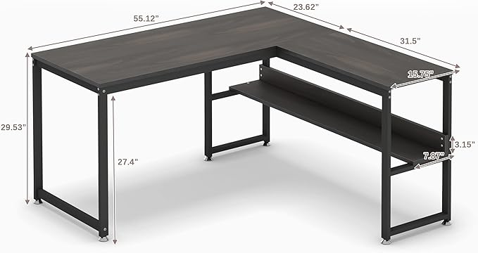 L Shaped Desk, Office Computer Corner Desk, 55 inch Home Gaming Desk Table, Writing Study Workstation with Storage Shelves for Home Office, Space-Saving, Industrial, Espresso - LeafyLoom