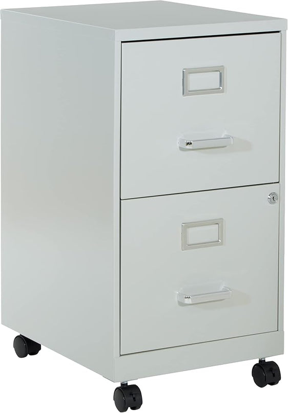 OSP Home Furnishings 2 Drawer Mobile Locking Metal File Cabinet, Grey - LeafyLoom