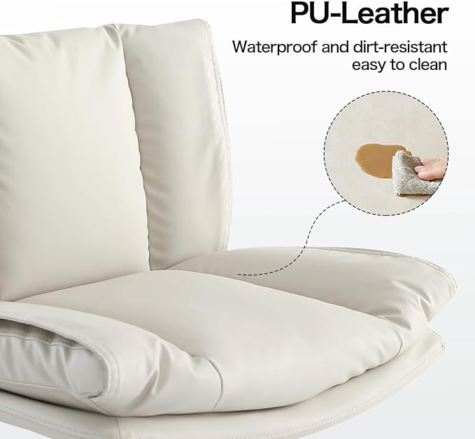LEAGOO Armless Desk Chair, Office Chair with Wheels, PU-Leather Desk Chair, Modern Swivel Height Adjustable Office Chair with Wide Seat for Home, Office, Make Up, Bed Room - Beige - LeafyLoom
