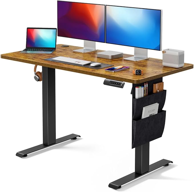 Marsail Standing Desk Adjustable Height, 48x24 Inch Electric Standing Desk with Storage Bag, Stand up Desk for Home Office Computer Desk Memory Preset with Headphone Hook - LeafyLoom