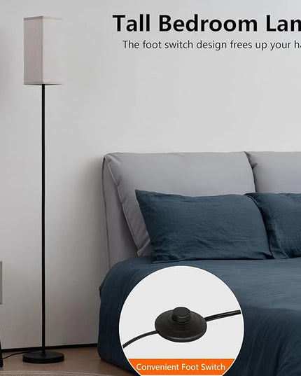 Floor Lamp, Corner Standing Lamp with Linen Lampshade, 3 Color Temperatures, Pole Lamp for Living Room Bedroom Office, Office Lamps for Work, 9W LED Bulb Included - LeafyLoom