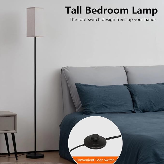 Floor Lamp, Corner Standing Lamp with Linen Lampshade, 3 Color Temperatures, Pole Lamp for Living Room Bedroom Office, Office Lamps for Work, 9W LED Bulb Included - LeafyLoom