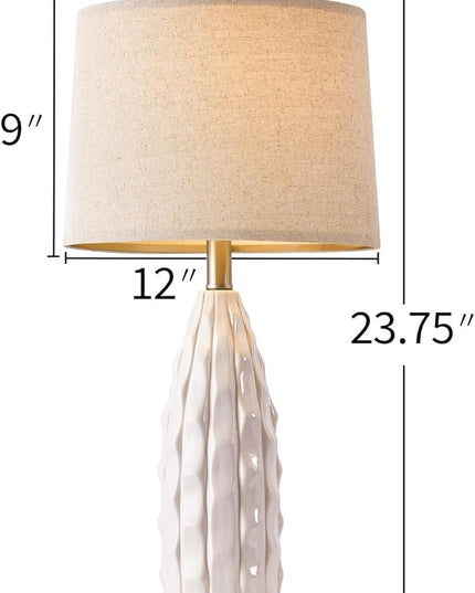23.75" Modern White Ceramic Lamps Set of 2 for Living Room Study Room Office Dorm Farmhouse Nightstand, End Table Lamps - LeafyLoom