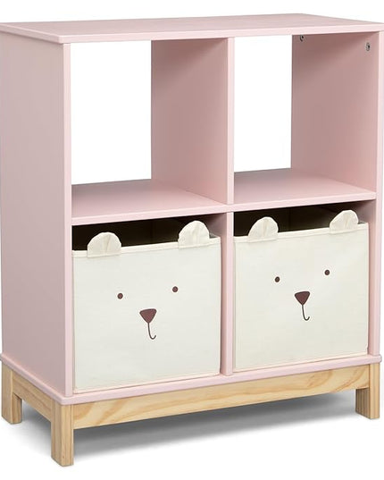 Delta Children babyGap Graham 4-in-1 Convertible Crib with Storage Drawer + Brannan Bear Bookcase with Bins + Brannan Bear Wall Shelf with 4 Hooks, Blush Pink/Dark Pink (Bundle) - LeafyLoom