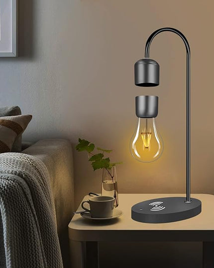 Magnetic Levitating Lamp with Wireless Phone Charger Floating Levitation Light Bulb Magnetic Table LED Night Light Bedroom Home Decoration Family Christmas Gift - LeafyLoom