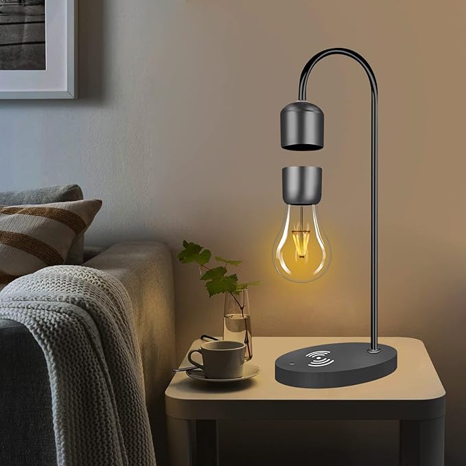 Magnetic Levitating Lamp with Wireless Phone Charger Floating Levitation Light Bulb Magnetic Table LED Night Light Bedroom Home Decoration Family Christmas Gift - LeafyLoom