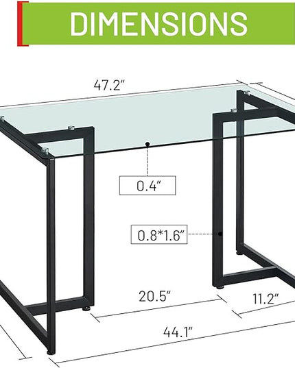 FurnitureR 47" Modern Rectangular Dining Table with Spacious Tempered Glass Tabletop & Black Legs Elegant for Home Kitchen Restaurant - LeafyLoom