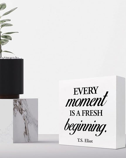 Positive Wood Box Sign Desk Decor,Every Moment is a Fresh Beginning Wood Plaque Signs,Rusti Inspirational Wooden Block Sign Decor for Home Office Shelf Desk Table Decoration C1067 - LeafyLoom