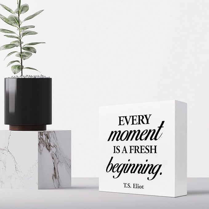 Positive Wood Box Sign Desk Decor,Every Moment is a Fresh Beginning Wood Plaque Signs,Rusti Inspirational Wooden Block Sign Decor for Home Office Shelf Desk Table Decoration C1067 - LeafyLoom