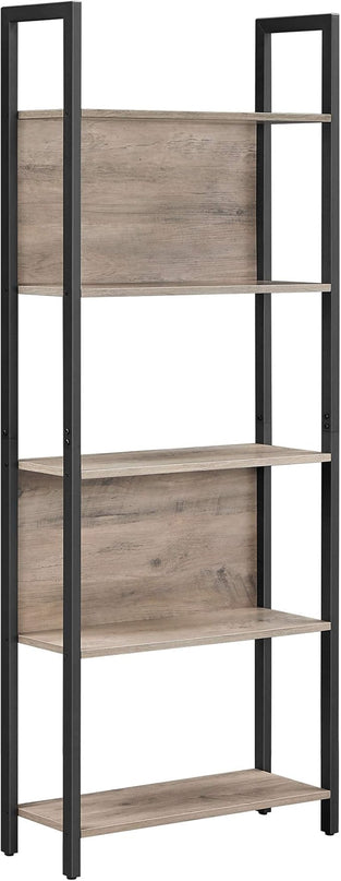 VASAGLE 5-Tier Bookshelf, Book Shelf, Industrial Bookcase, with Steel Frame, for Living Room, Home Office, Bedroom, 9.4 x 24.4 x 65 Inches, Greige and Black ULLS025B02 - LeafyLoom