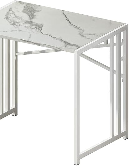 32 inch Folding Small Desk, Writing Gaming Computer Camping Desk for Small Spaces, No Assembly Required Home Office Desk, White Marble - LeafyLoom