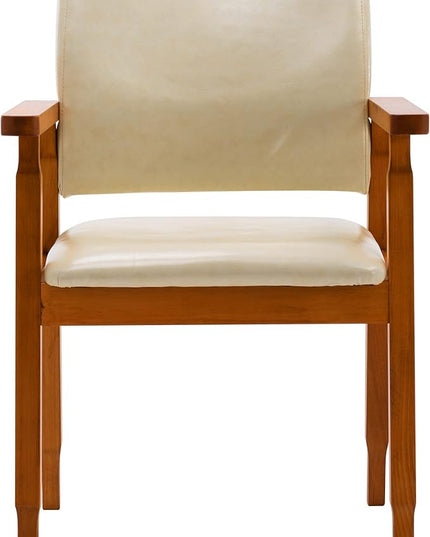 NOB Mid-Century Dining Side Chair with Faux Leather Seat in Beige, handrail Chair - LeafyLoom