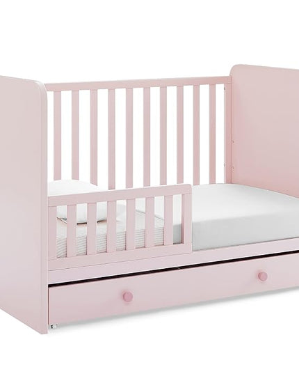 Delta Children babyGap Graham 4-in-1 Convertible Crib with Storage Drawer + Brannan Bear Bookcase with Bins + Brannan Bear Wall Shelf with 4 Hooks, Blush Pink/Dark Pink (Bundle) - LeafyLoom