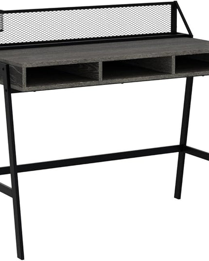 Walker Edison Jones Urban Industrial Metal Mesh Back Writing Desk, 42 Inch, Cerused Ash Grey - LeafyLoom